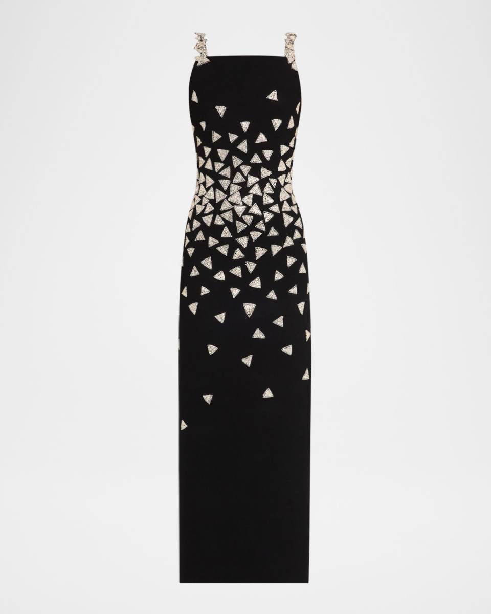 Crystal Triangle Embroidered Sleeveless Wool Gown